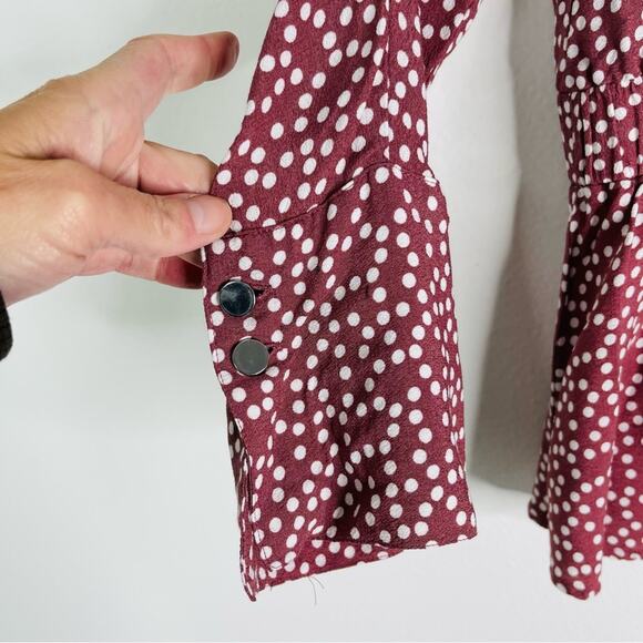 Express pink white polka dot popover peplum preppy office top medium - Picture 4 of 7